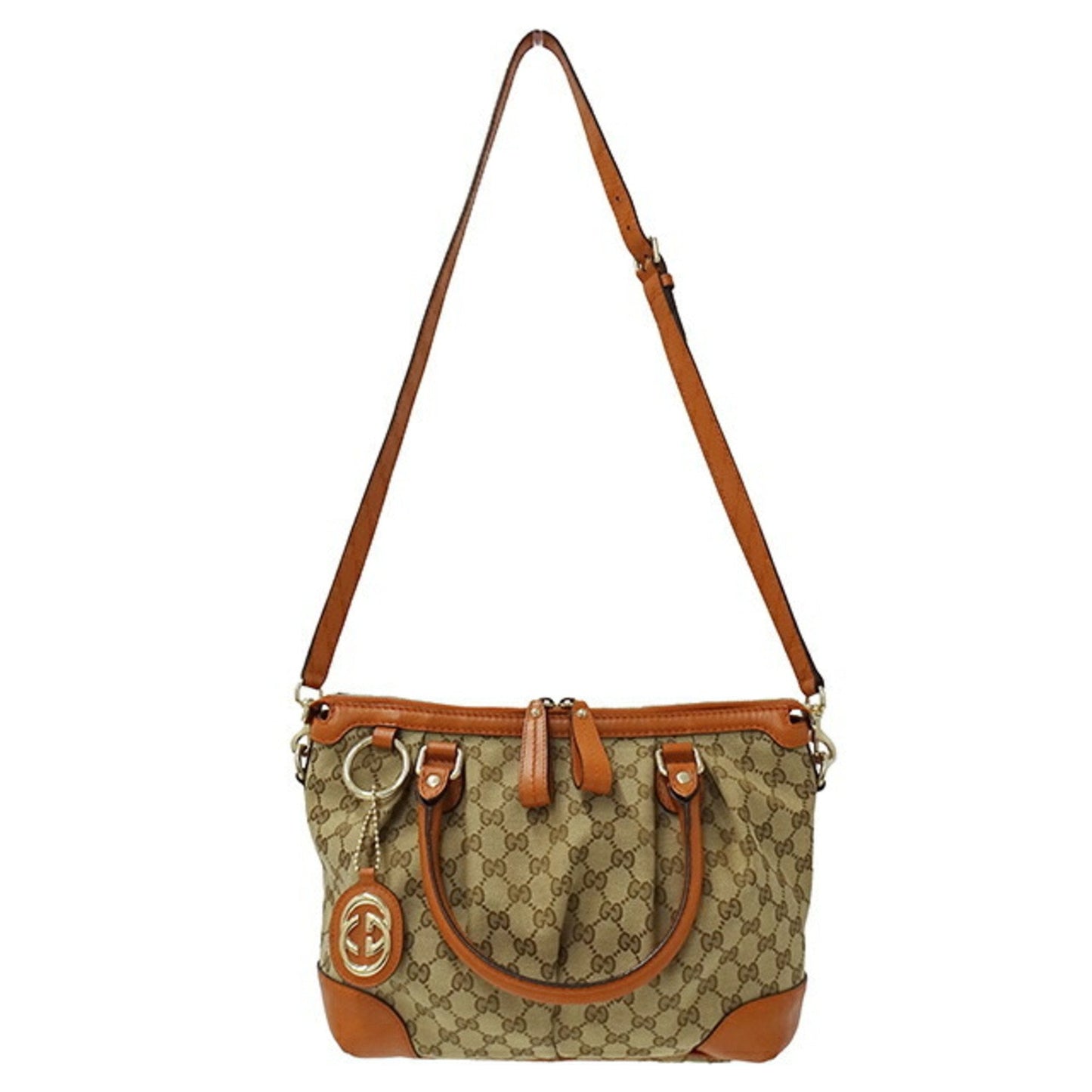 Gucci Beige Brown Orange Gg Canvas Leather Handbag Shoulder Bag ()