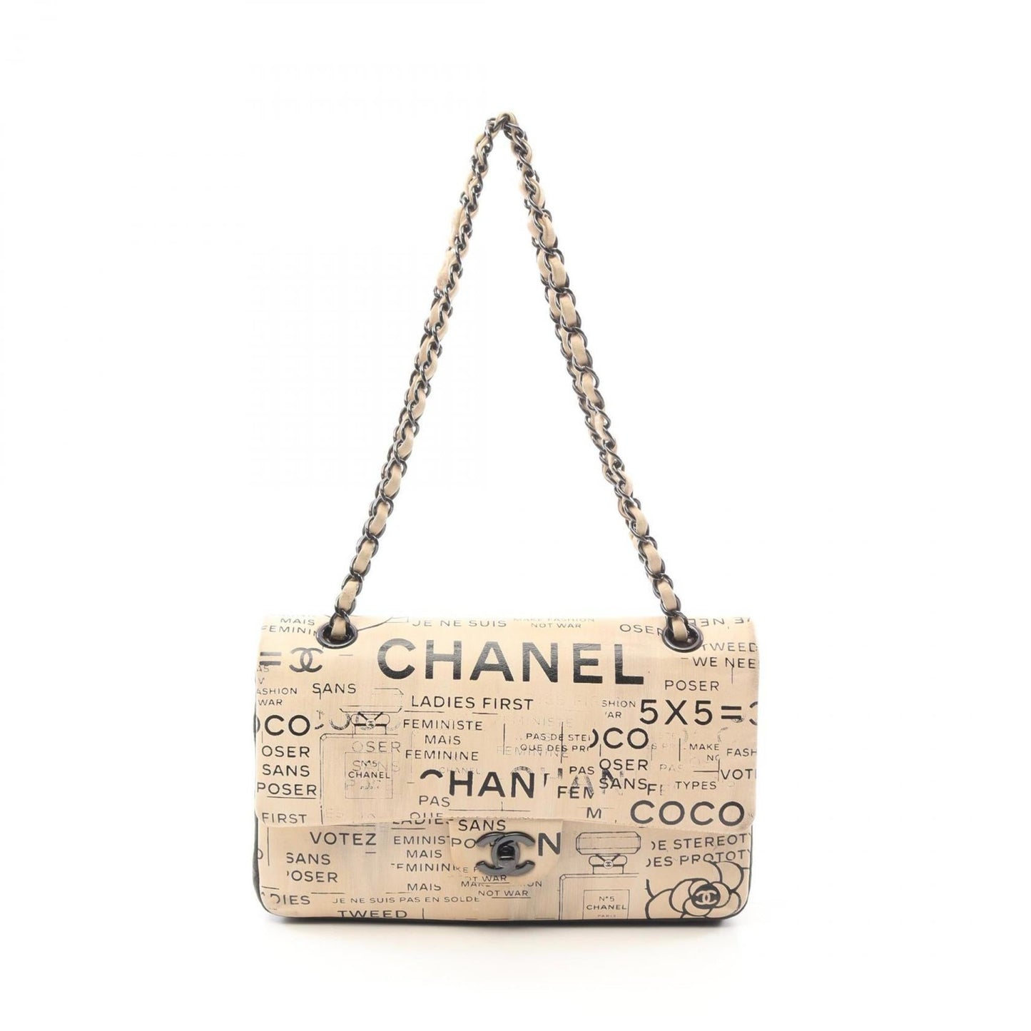 Chanel Beige Black Leather Shoulder Bag ()