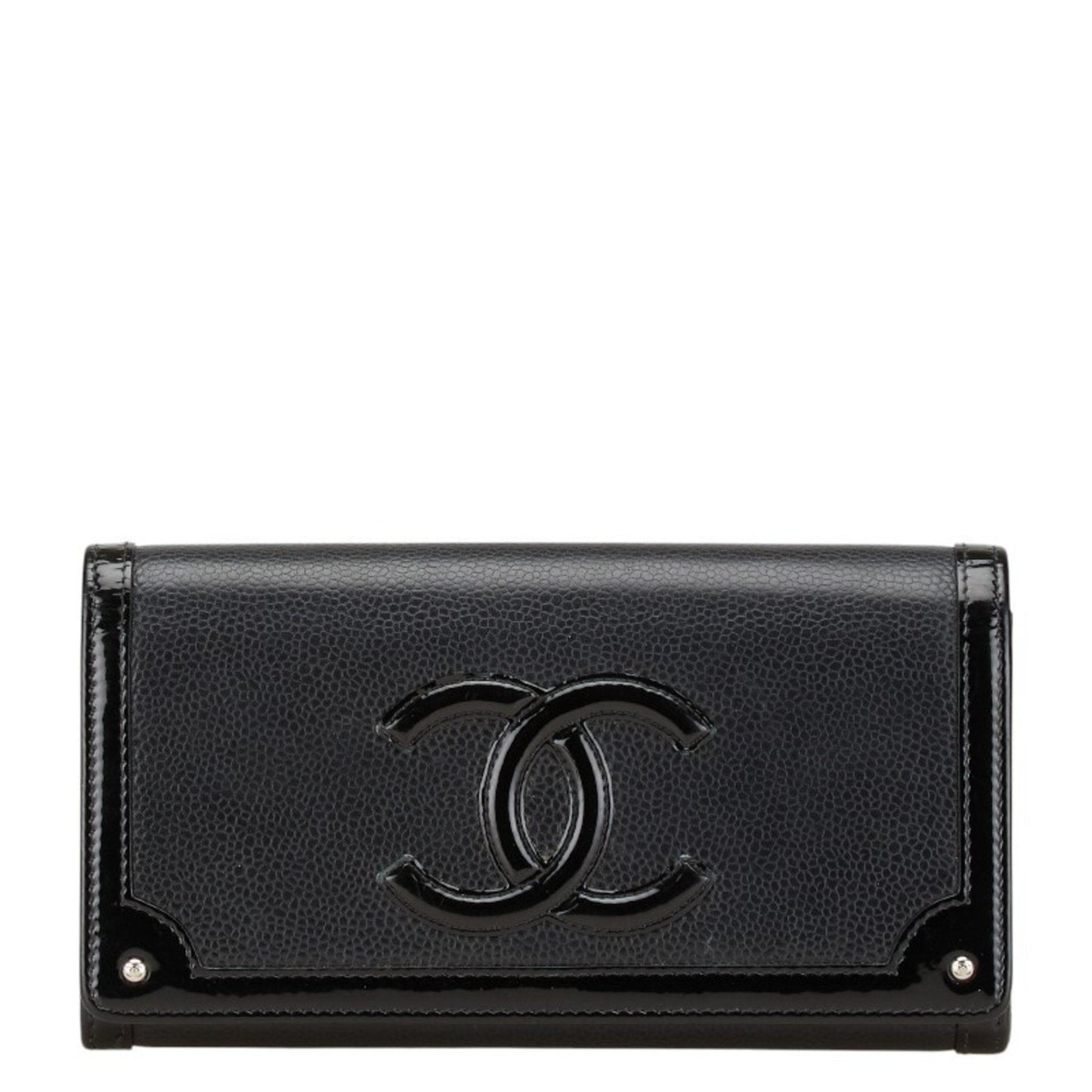 Chanel Black Grained Calfskin Leather Long Wallet (Bi-Fold) ()