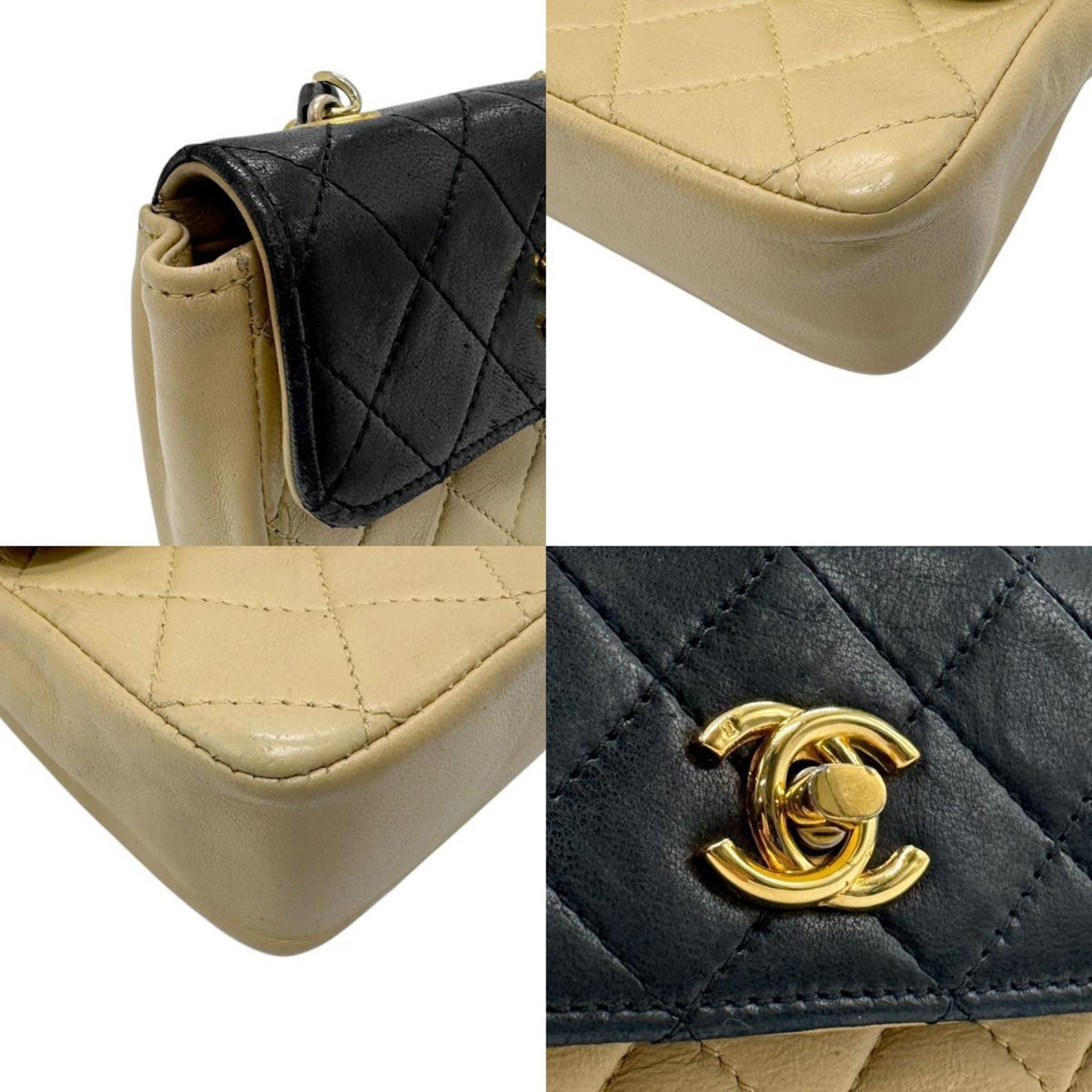 Chanel Beige Black Leather Shoulder Bag ()