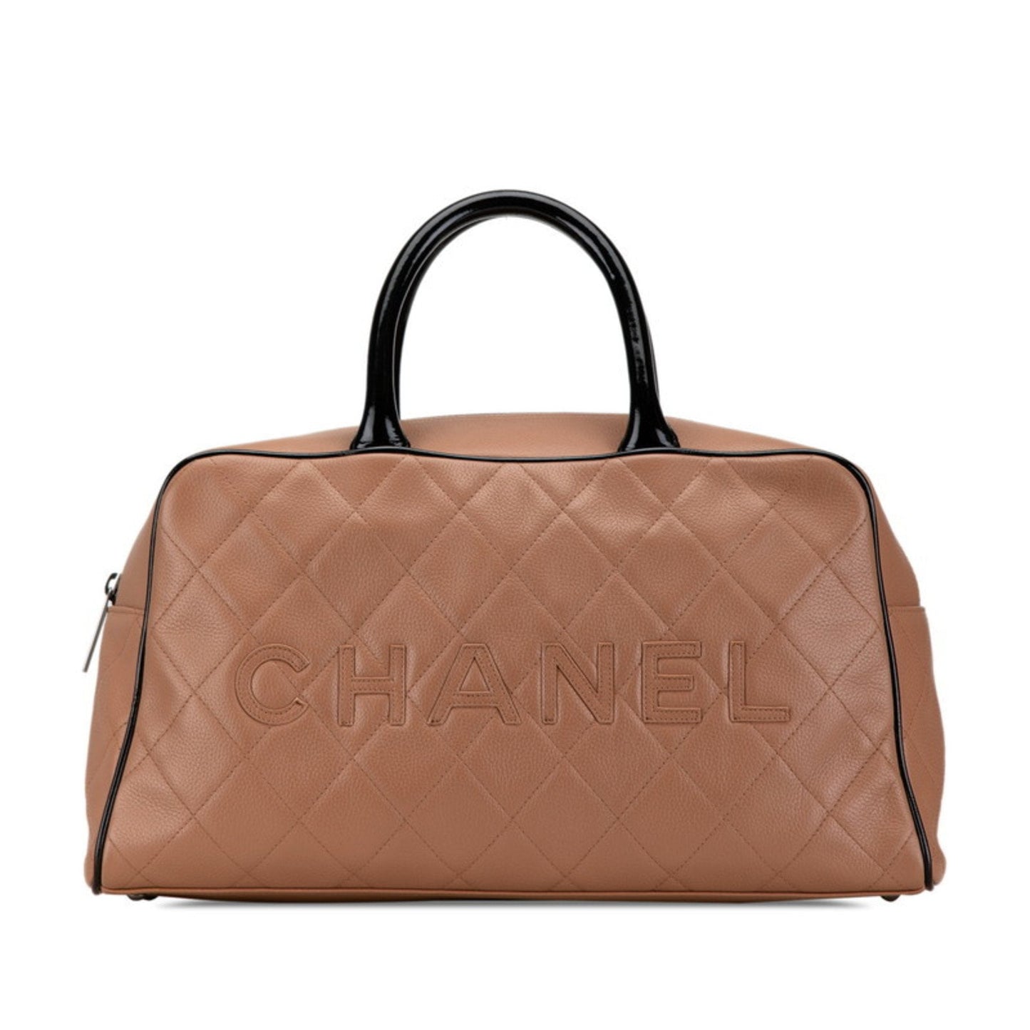 Chanel Black Pink Beige Caviar Leather Leather Boston Bag Handbag ()
