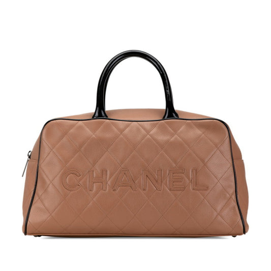 Chanel Black Pink Beige Caviar Leather Leather Boston Bag Handbag ()