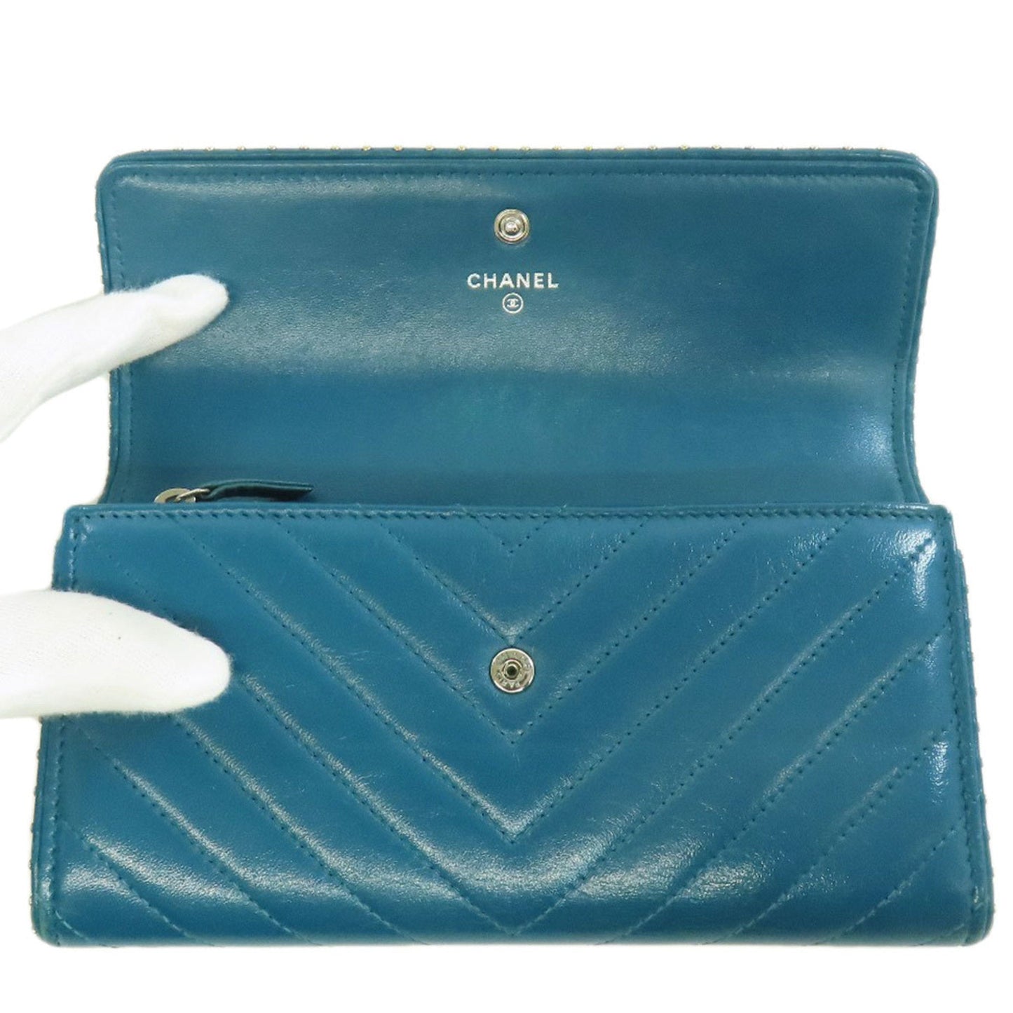 Chanel Blue Leather Long Wallet (Bi-Fold) ()