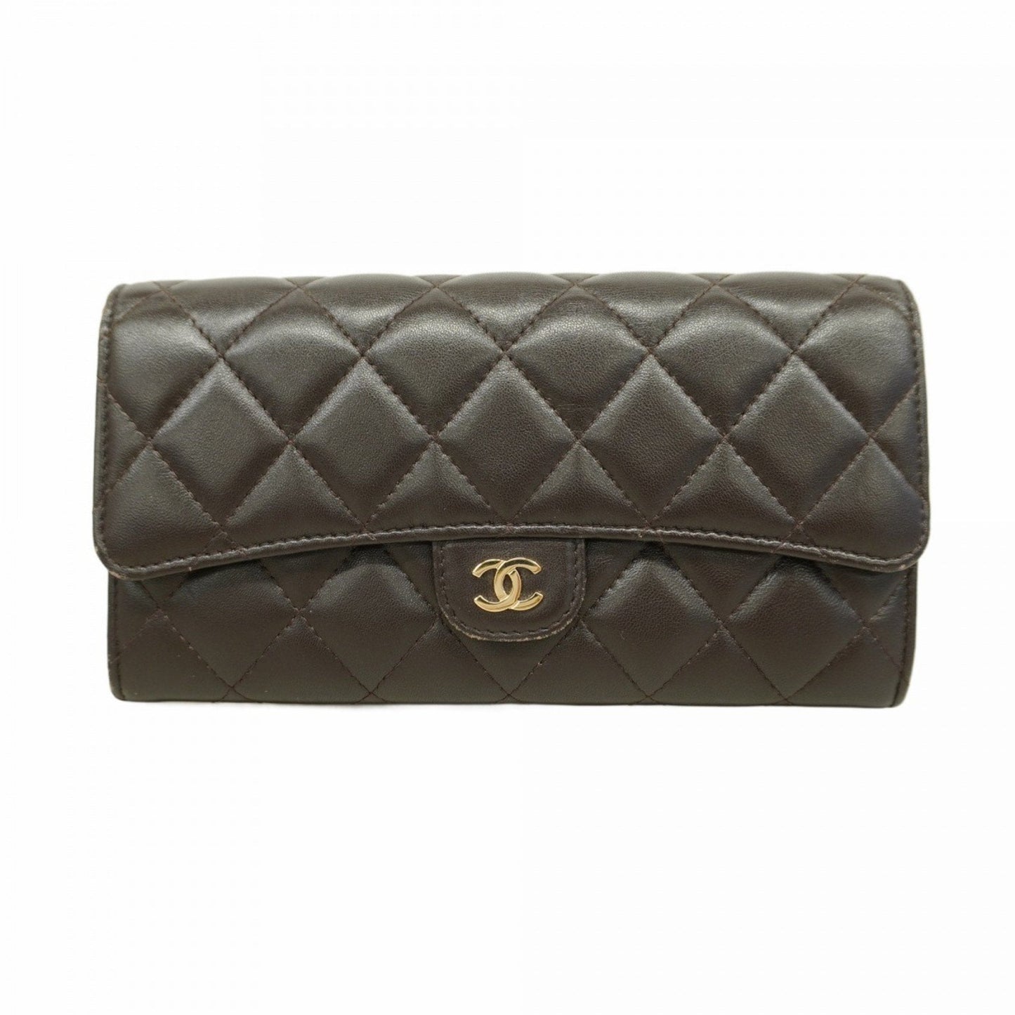 Chanel Brown Leather Long Wallet (Bi-Fold) ()
