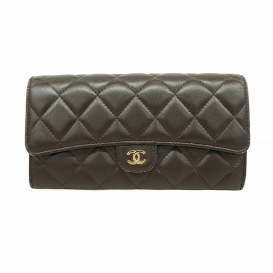 Chanel Brown Leather Long Wallet (Bi-Fold) ()