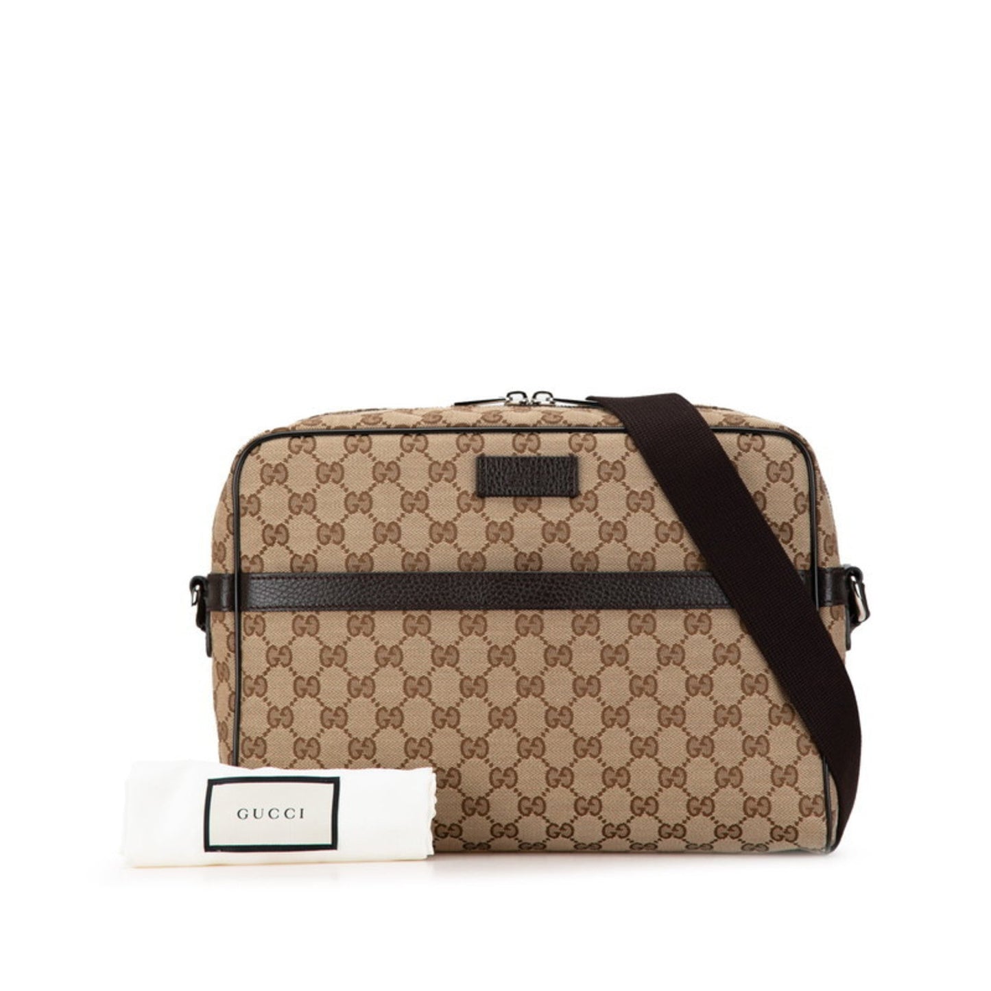 Gucci Beige Brown Canvas Leather Shoulder Bag ()