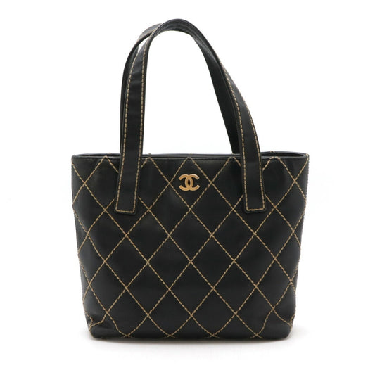 Chanel Black Leather Handbag Tote Bag ()