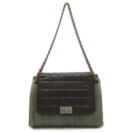 Chanel Blue Dark Brown Denim Leather Shoulder Bag ()