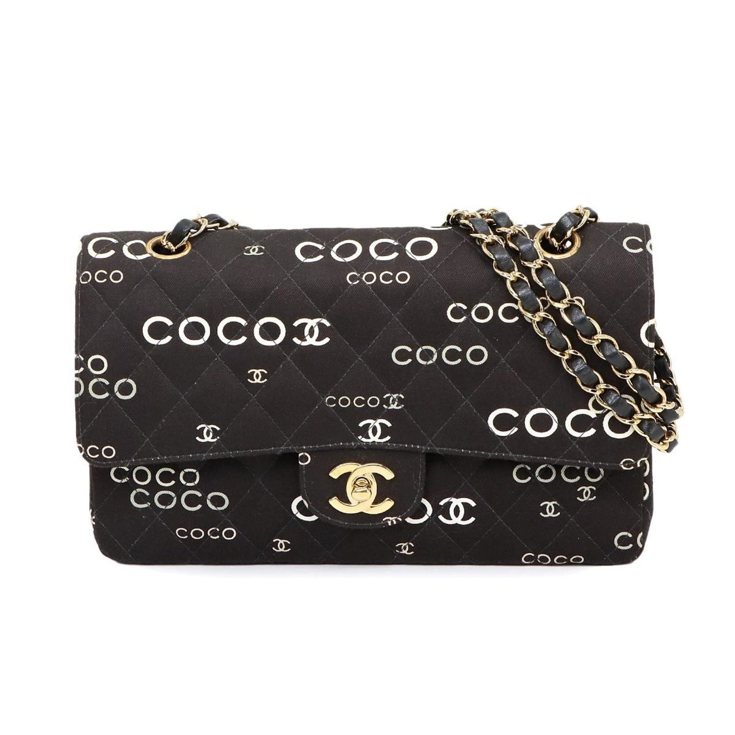 Chanel Black White Canvas Shoulder Bag ()