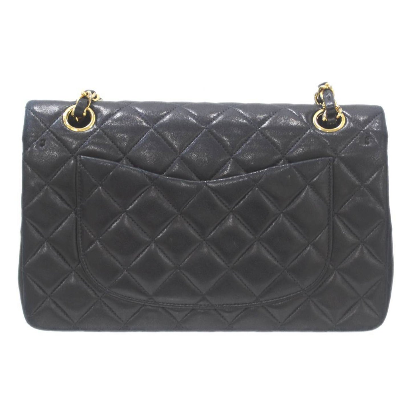 Chanel Black Yellow Gold Leather Stainless Steel Shoulder Bag ()