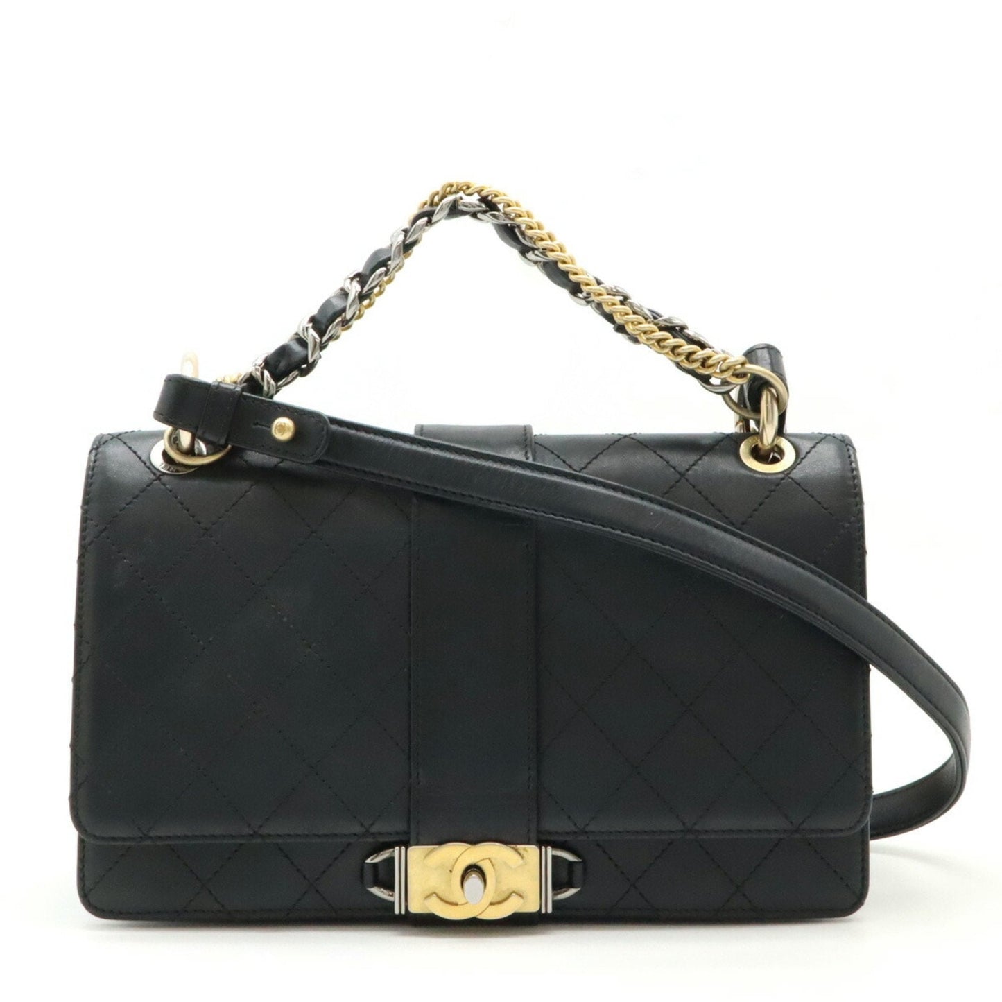 Chanel Black Leather Handbag Shoulder Bag ()