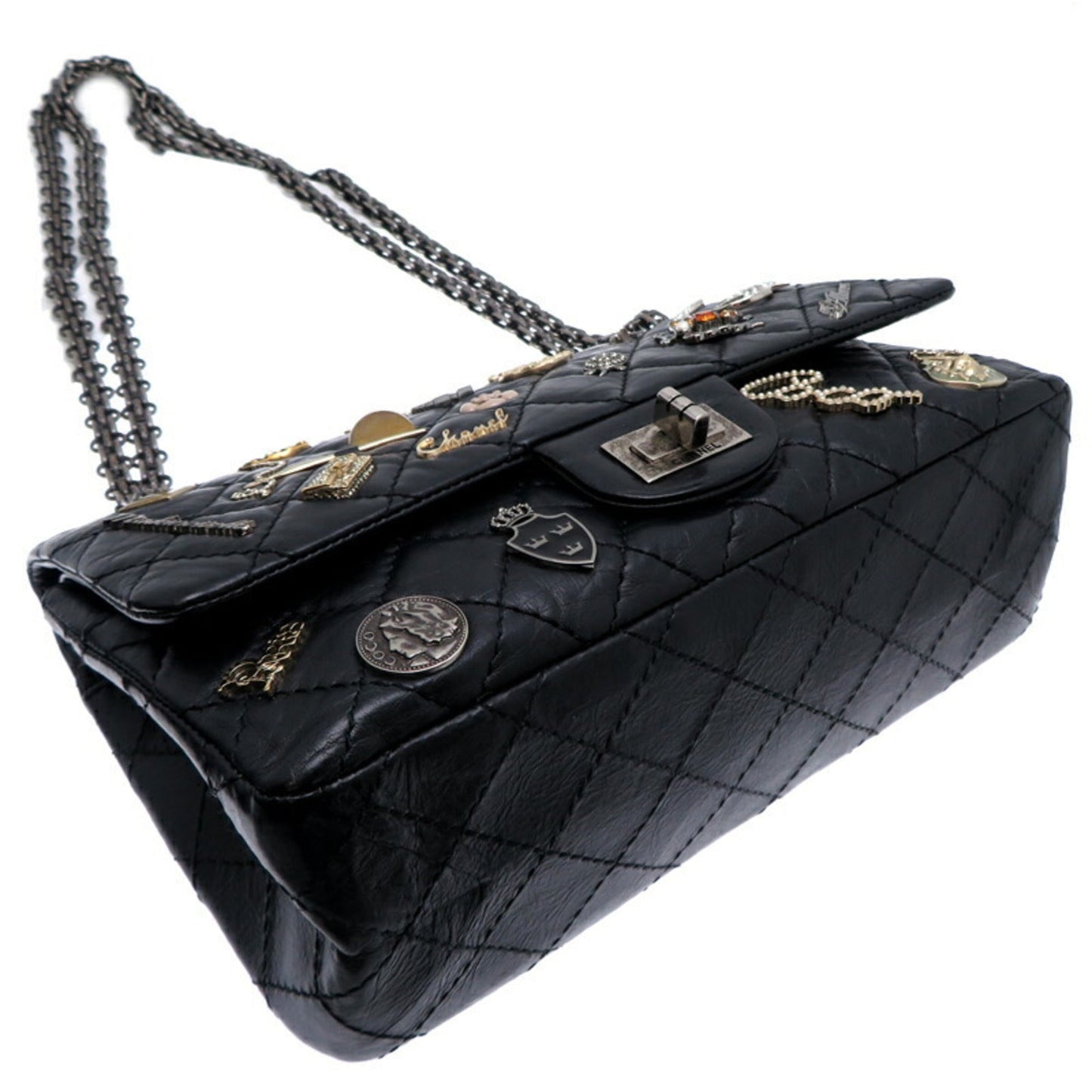 Chanel 2.55 Black Leather Shoulder Bag ()