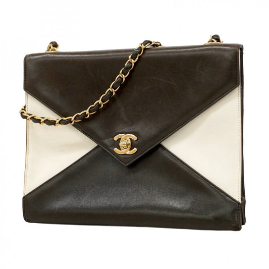 Chanel Black White Leather Shoulder Bag ()