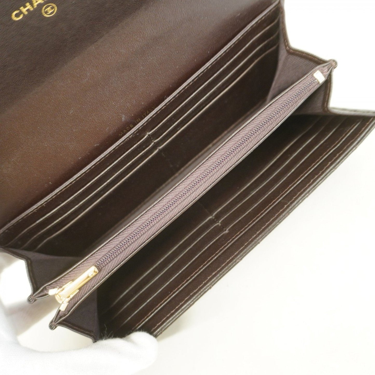 Chanel Brown Leather Long Wallet (Bi-Fold) ()