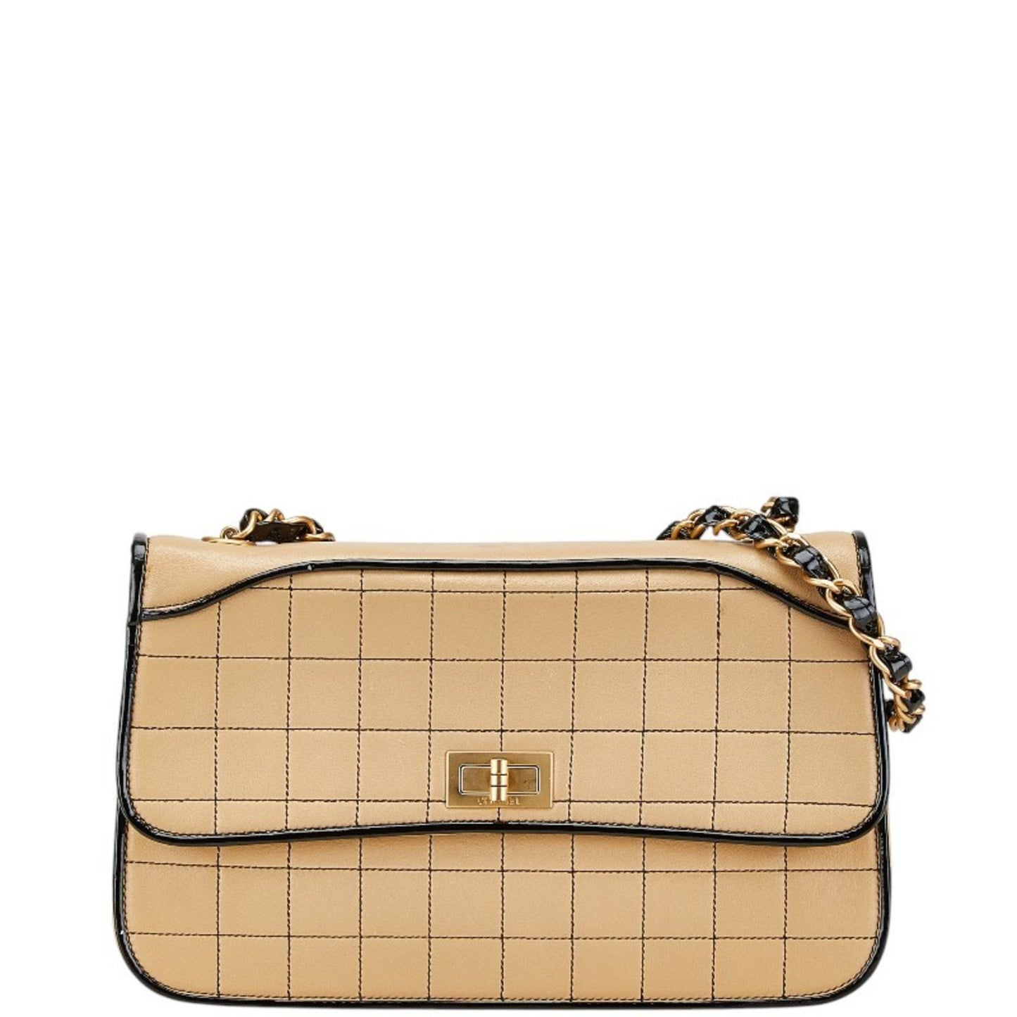 Chanel Beige Black Leather Shoulder Bag ()