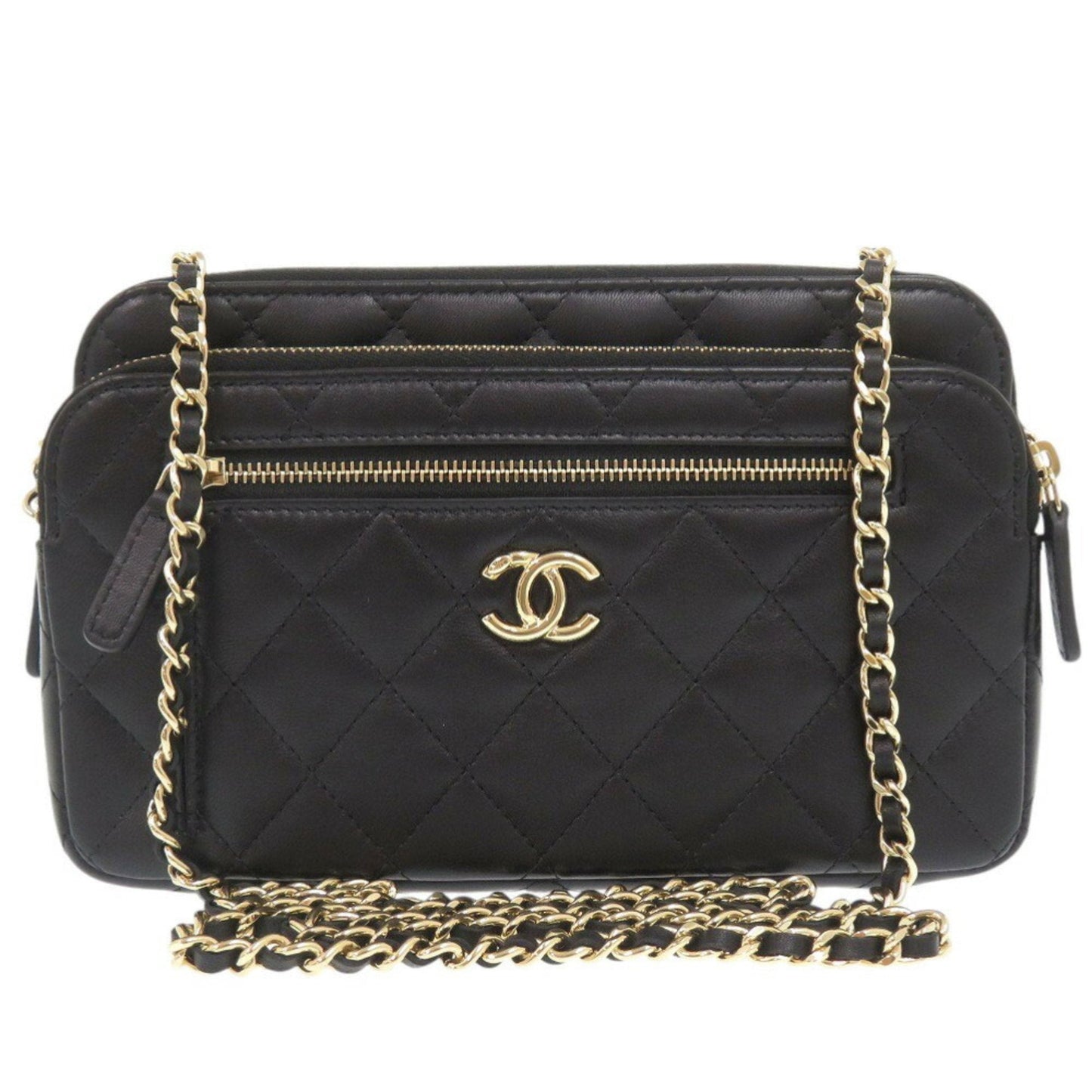 Chanel Black Leather Chain/Shoulder Wallet ()