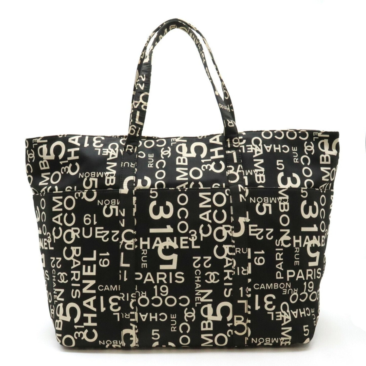 Chanel Black Ivory Canvas Shoulder Bag Tote Bag ()