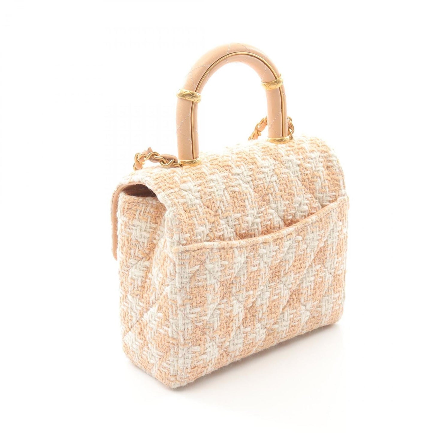 Chanel Beige White Fabric Leather Shoulder Bag ()