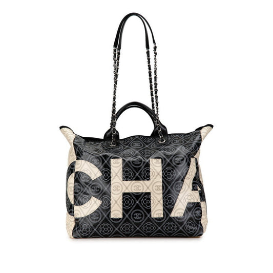 Chanel Black White Leather Handbag Tote Bag ()