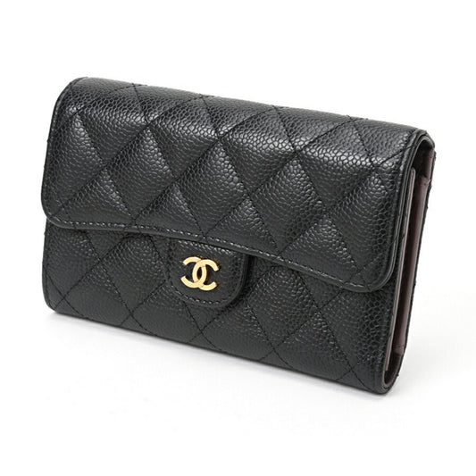 Chanel Black Grained Calfskin Wallet (Tri-Fold) ()