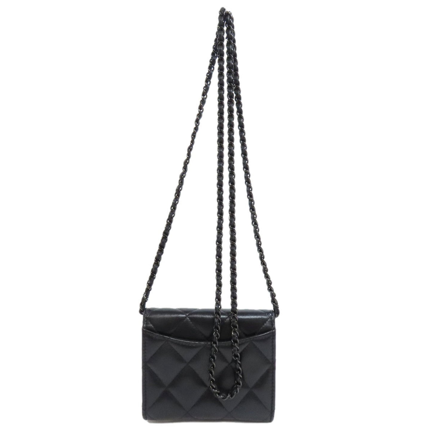 Chanel Black Leather Chain/Shoulder Wallet ()