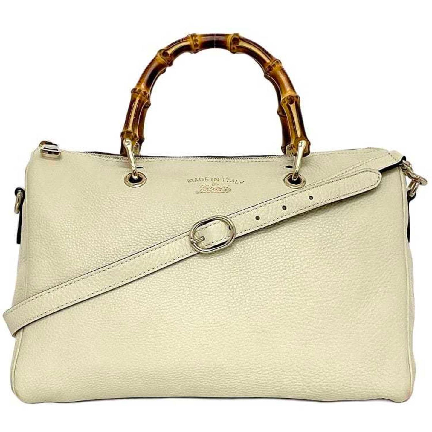 Gucci White Leather Boston Bag Handbag Shoulder Bag ()