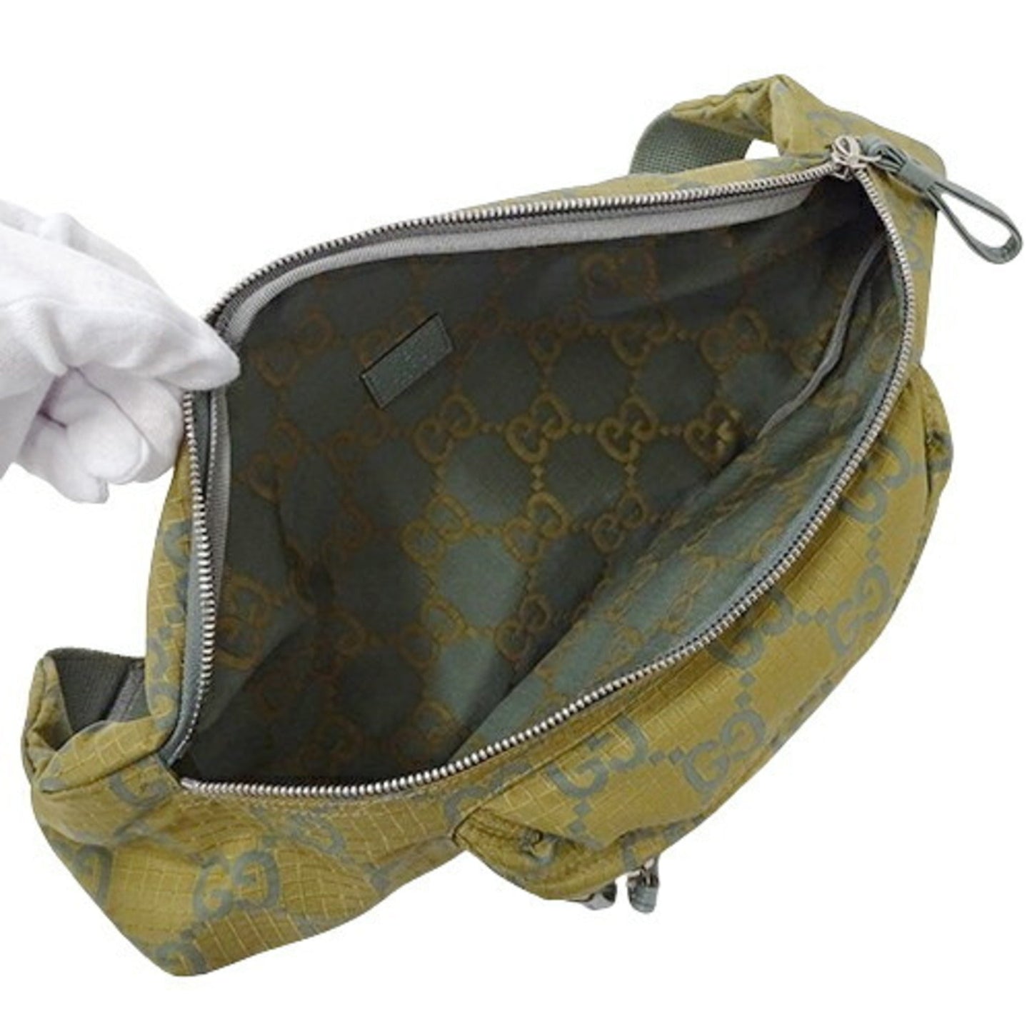 Gucci Beige Green Khaki Nylon Sling Bag ()