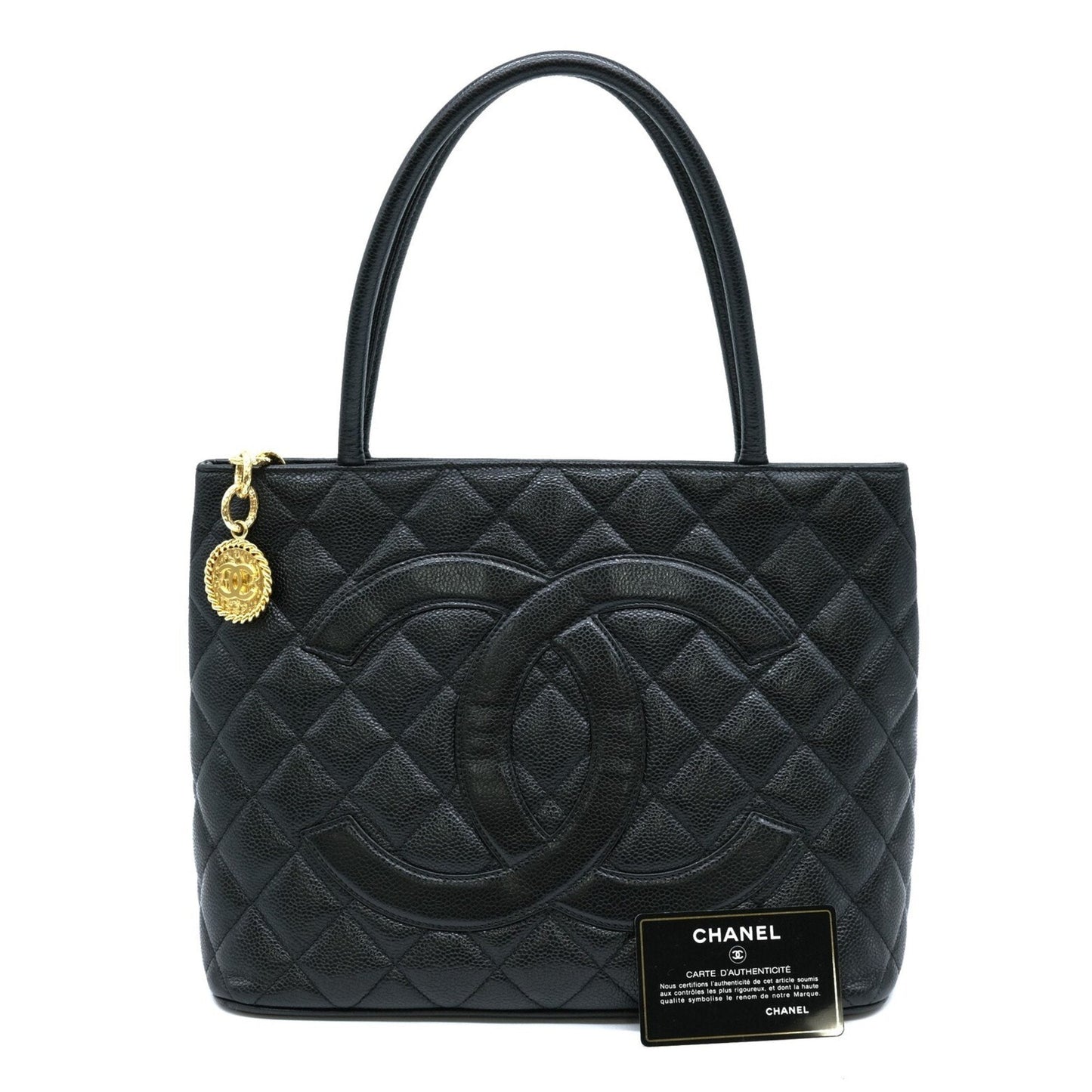 Chanel Black Caviar Leather Handbag Tote Bag ()