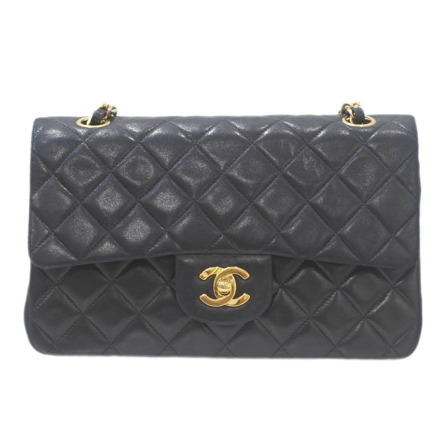 Chanel Black Yellow Gold Leather Stainless Steel Shoulder Bag ()