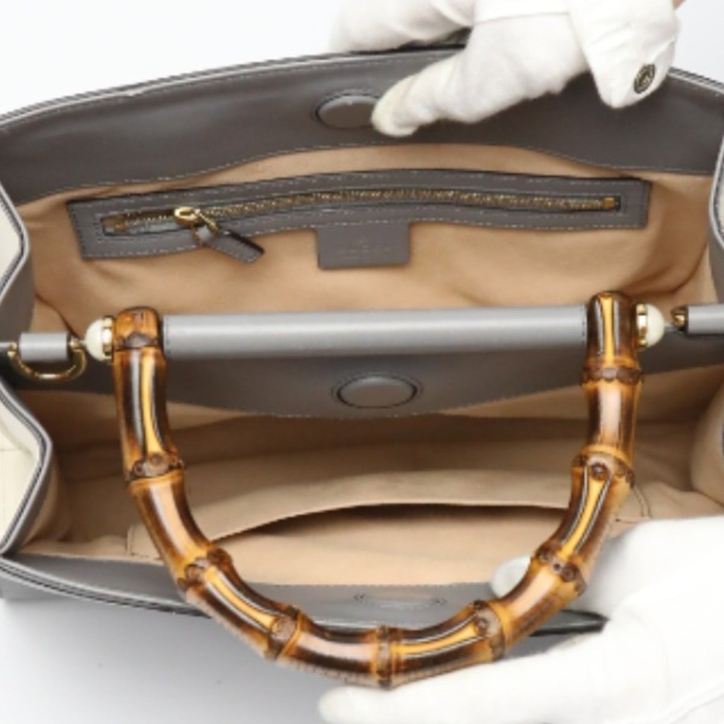 Gucci Gray Bamboo Handbag ()