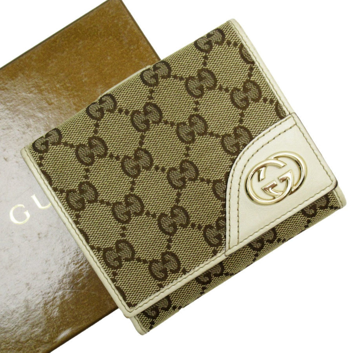 Gucci Brown Ivory Gg Canvas Leather Wallet (Bi-Fold) ()