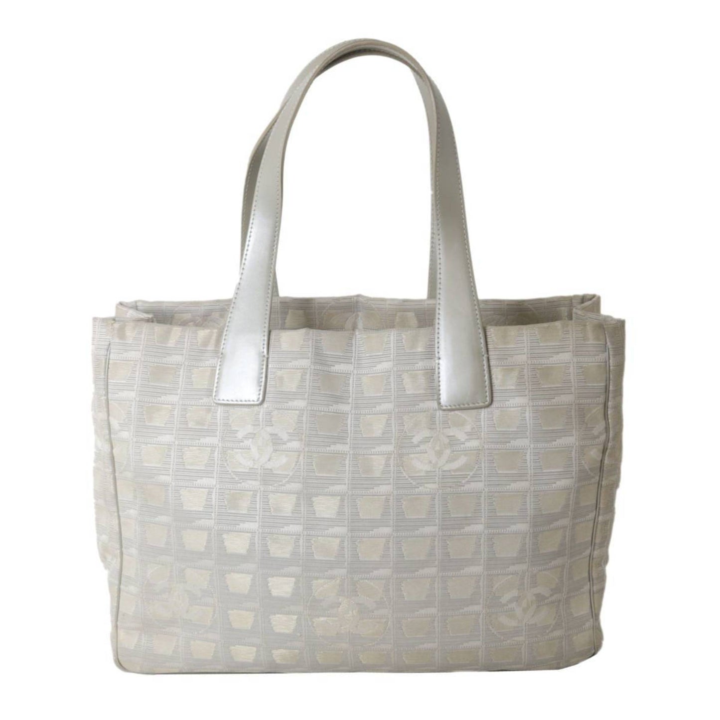 Chanel Beige Gray Jacquard Tote Bag ()