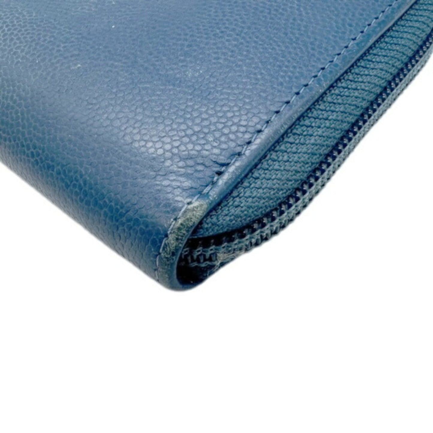 Chanel Blue Grained Calfskin Long Wallet (Bi-Fold) ()
