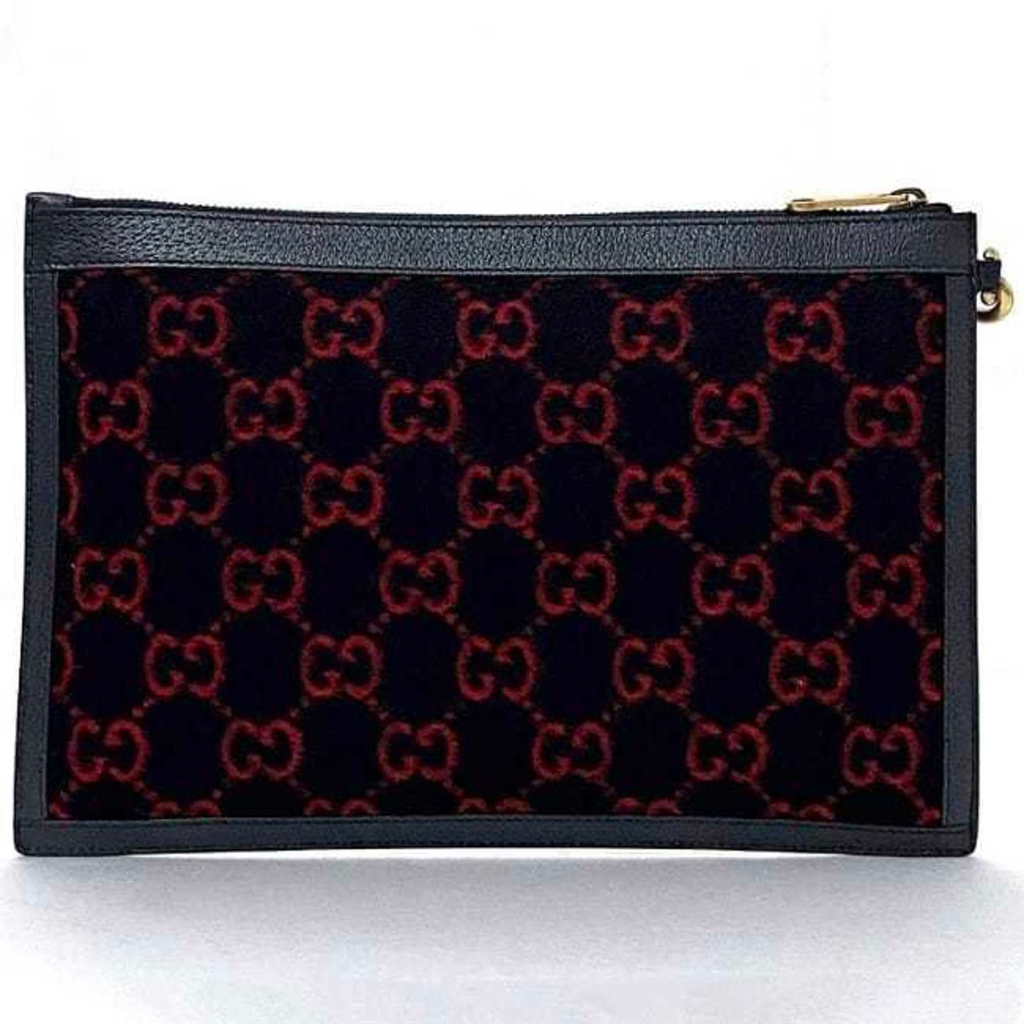 Gucci Navy Red Color Wool Leather Clutch Bag Handbag ()