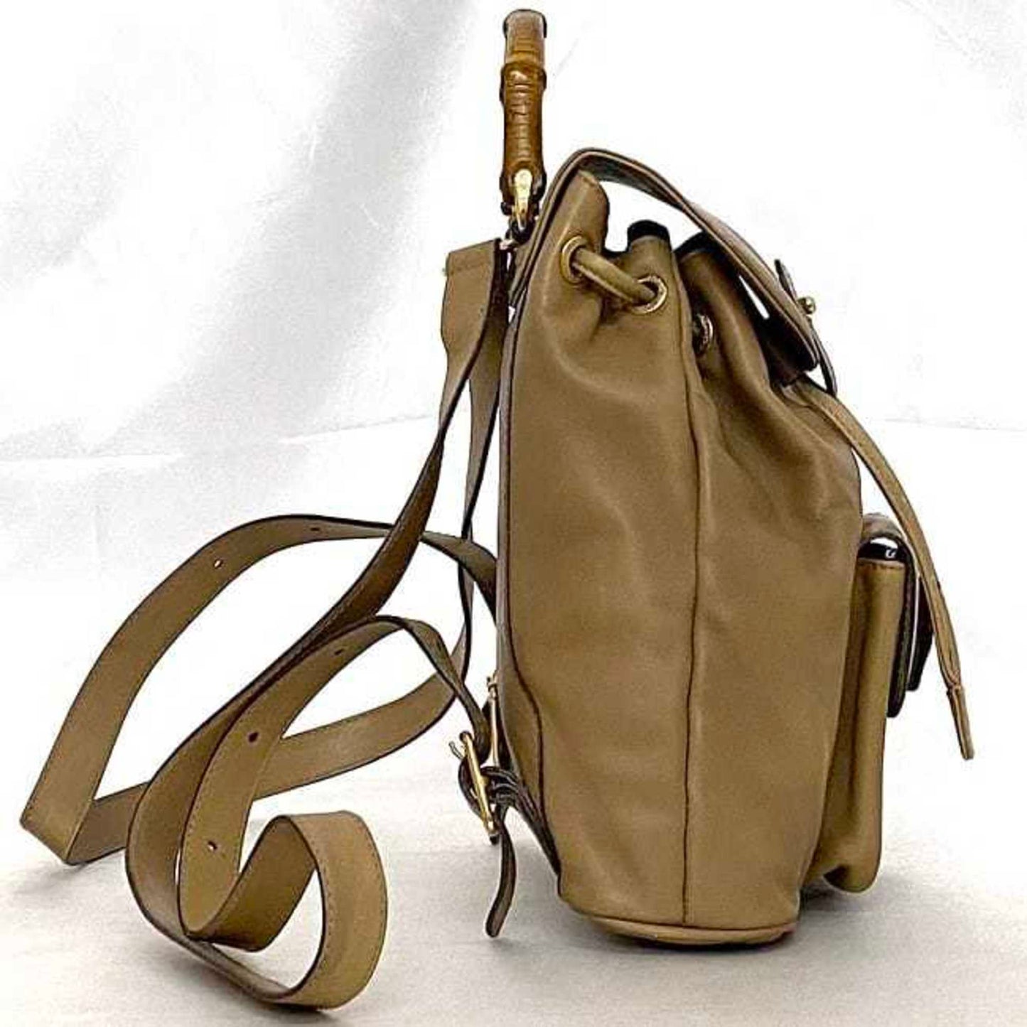 Gucci Beige Leather Bamboo Backpack ()