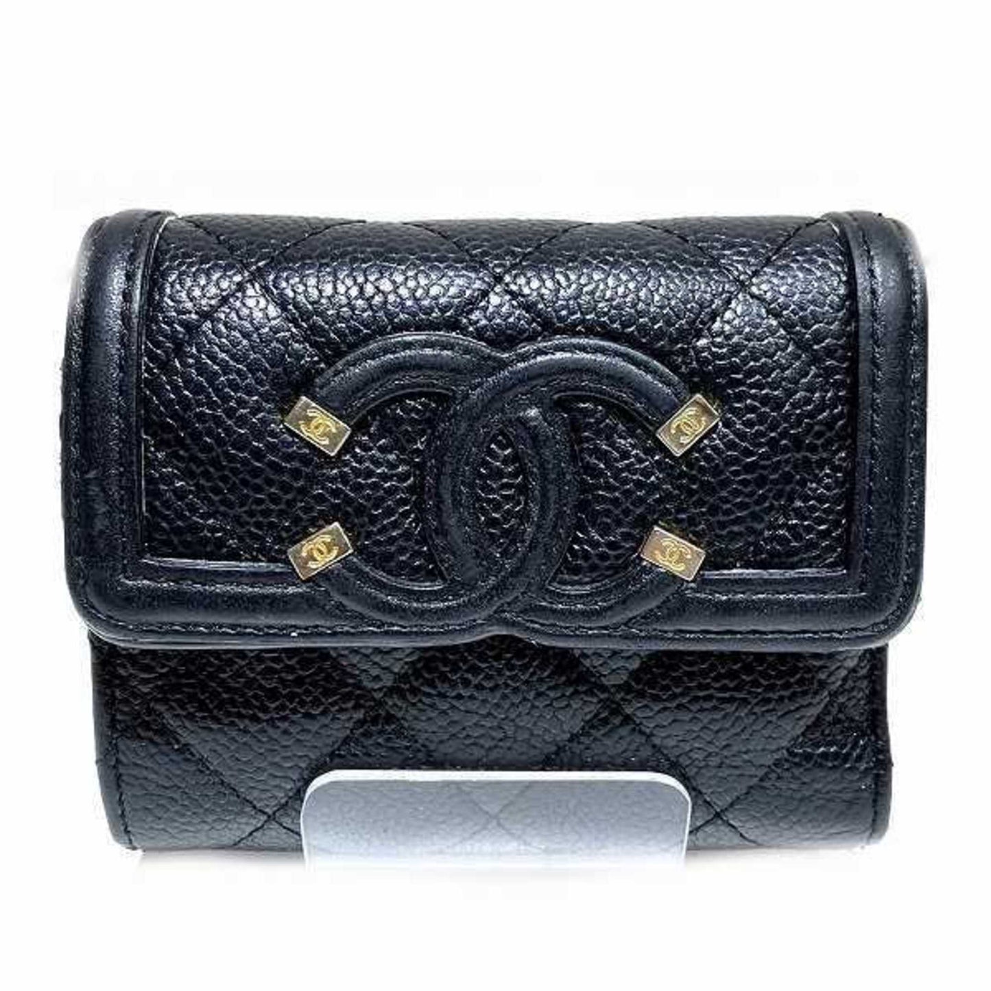 Chanel Black Grained Calfskin Wallet (Tri-Fold) ()