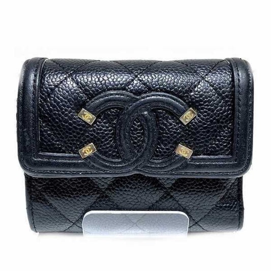 Chanel Black Grained Calfskin Wallet (Tri-Fold) ()