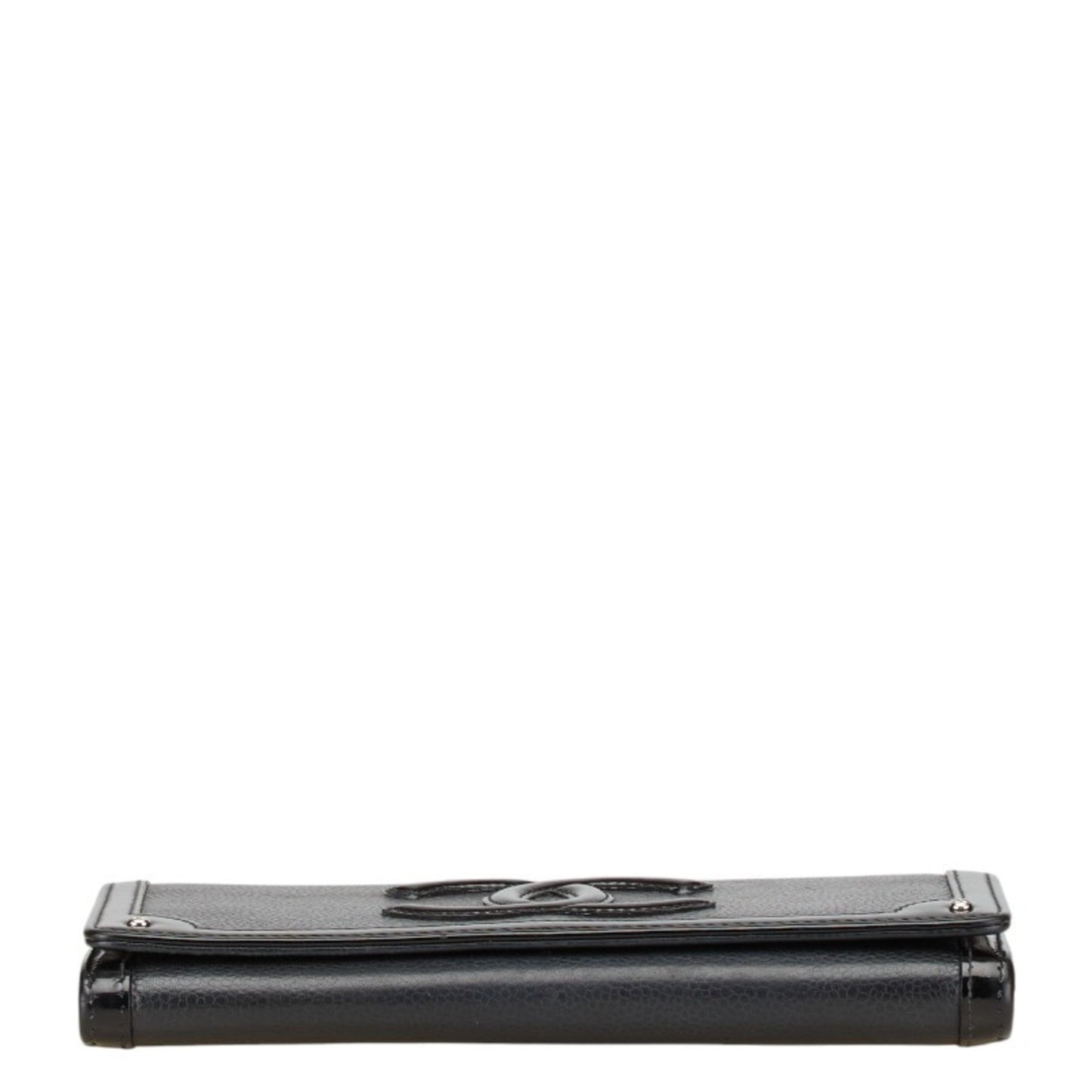 Chanel Black Grained Calfskin Leather Long Wallet (Bi-Fold) ()