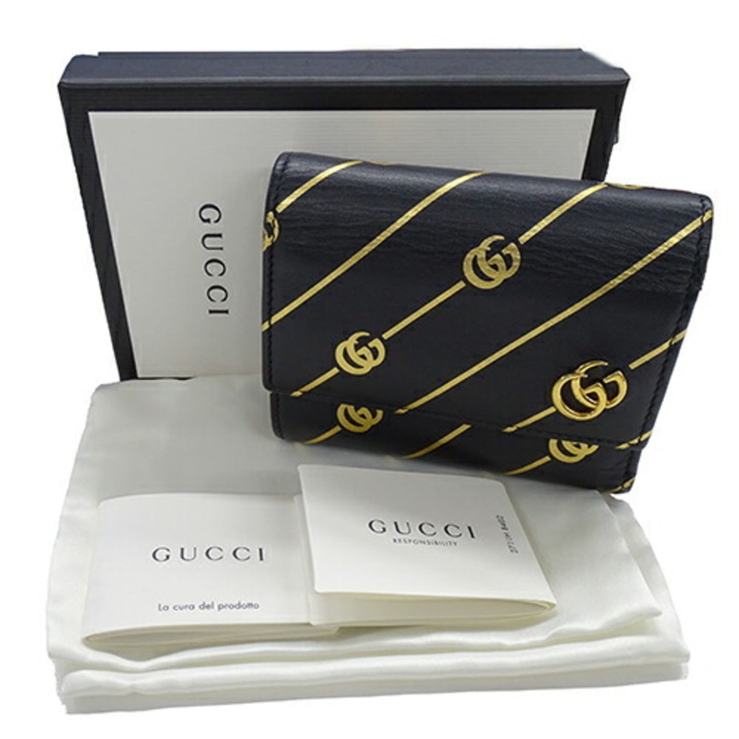 Gucci Black Gold Leather Wallet (Tri-Fold) ()