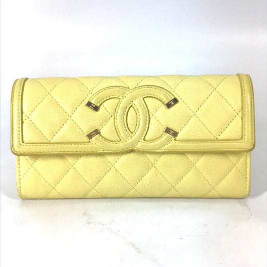 Chanel Yellow Leather Long Wallet (Bi-Fold) ()