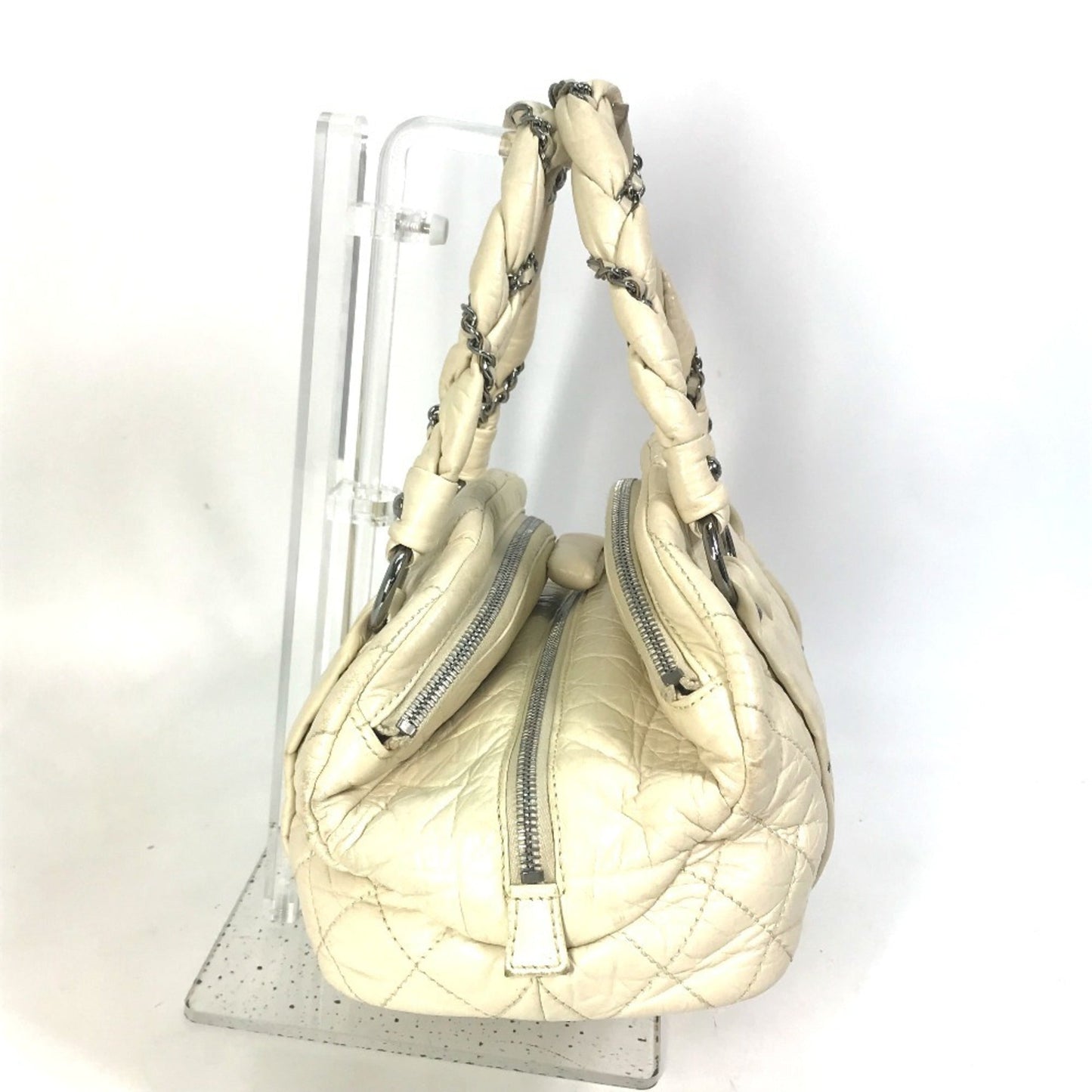 Chanel Beige Leather Boston Bag Handbag ()