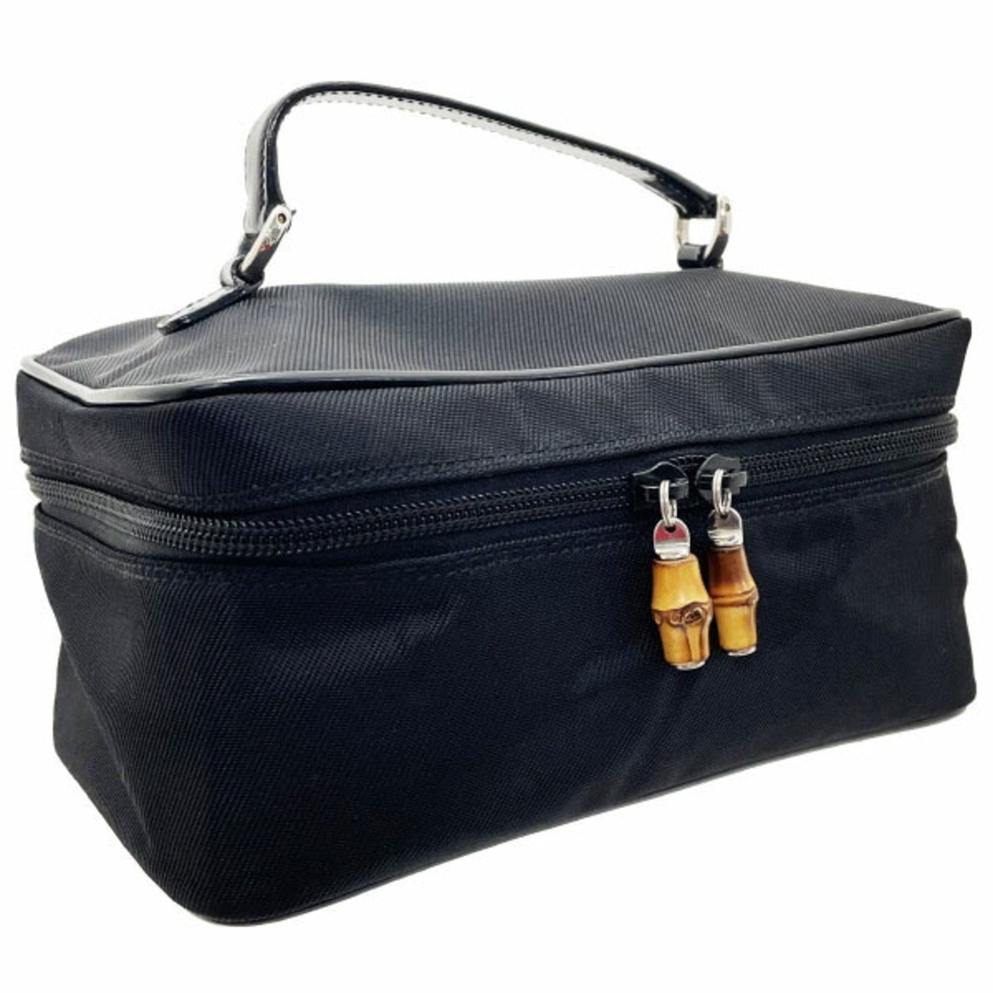 Gucci Bamboo Black Leather Handbag Vanity Bag ()