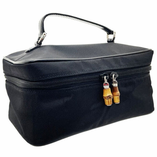 Gucci Bamboo Black Leather Handbag Vanity Bag ()