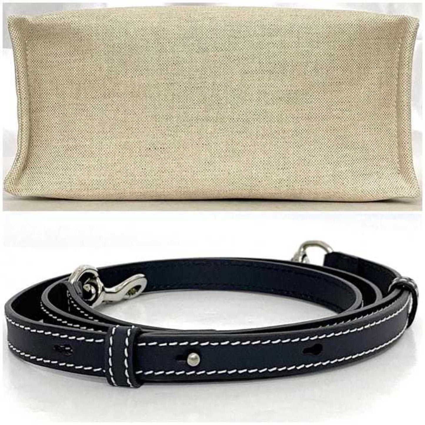 Gucci Beige Navy Canvas Leather Handbag Shoulder Bag Tote Bag ()