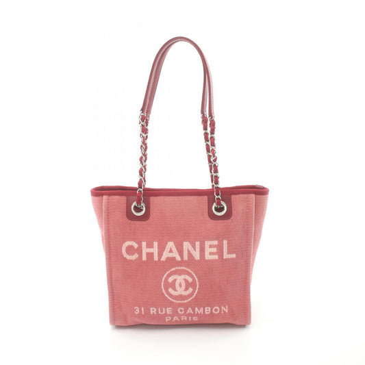 Chanel Red Color Canvas Leather Tote Bag ()