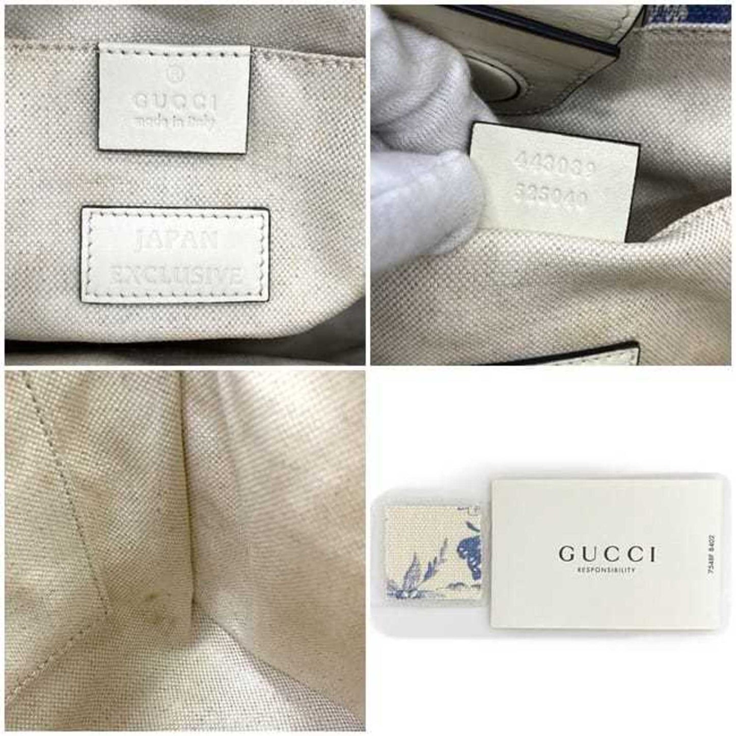 Gucci Blue White Canvas Leather Handbag Tote Bag ()