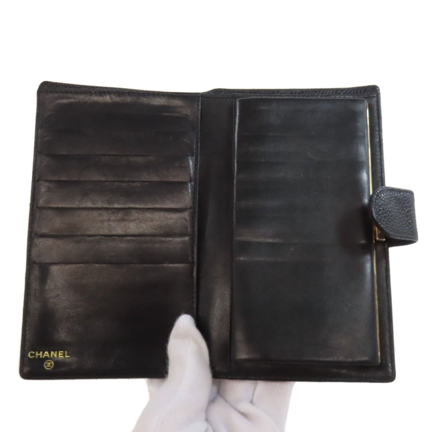 Chanel Black Grained Calfskin Long Wallet (Bi-Fold) ()