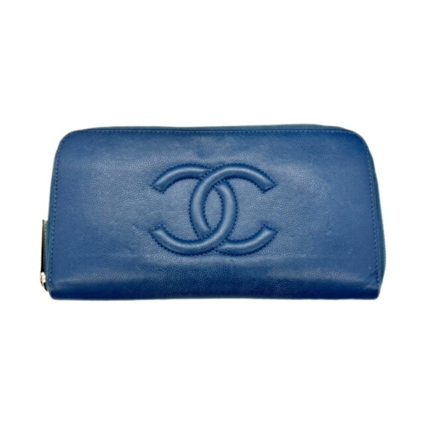 Chanel Blue Grained Calfskin Long Wallet (Bi-Fold) ()