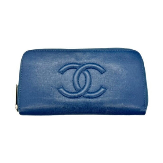 Chanel Blue Grained Calfskin Long Wallet (Bi-Fold) ()