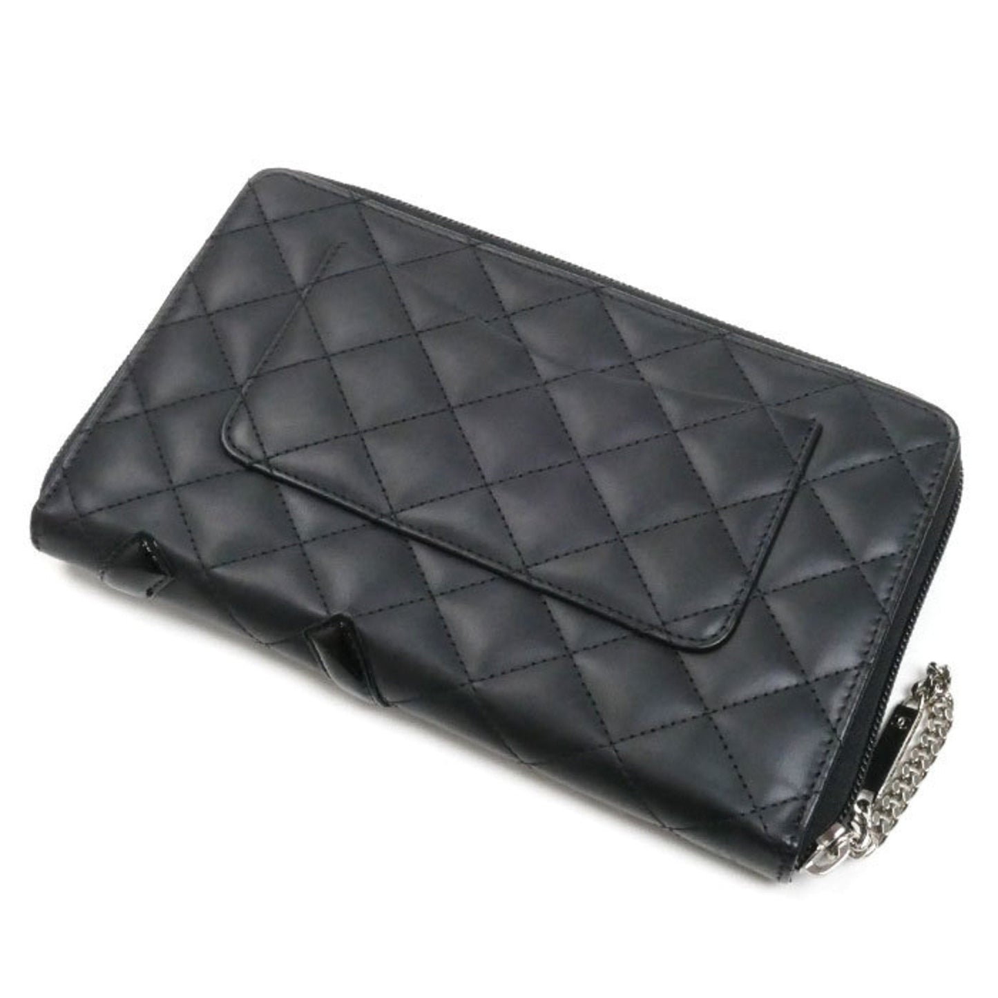 Chanel Cambon Black Pink Leather Long Wallet (Bi-Fold) ()